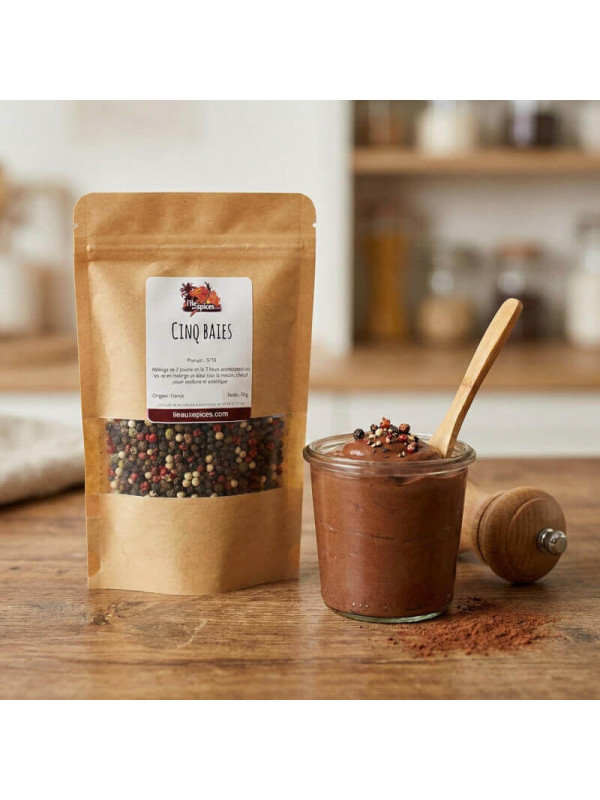 cinq baies sur mousse au chocolat