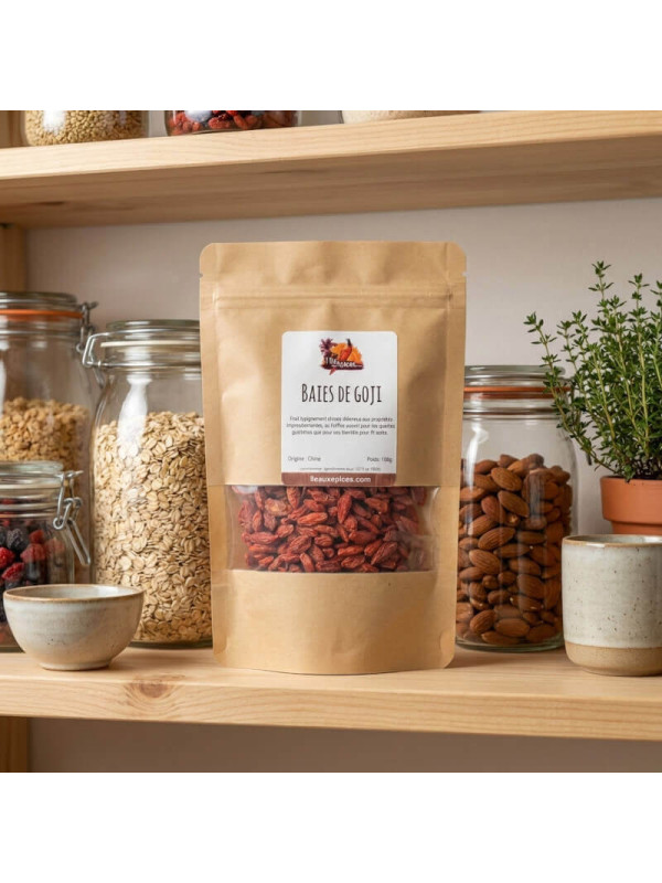 sachet de baies de goji dans étagère