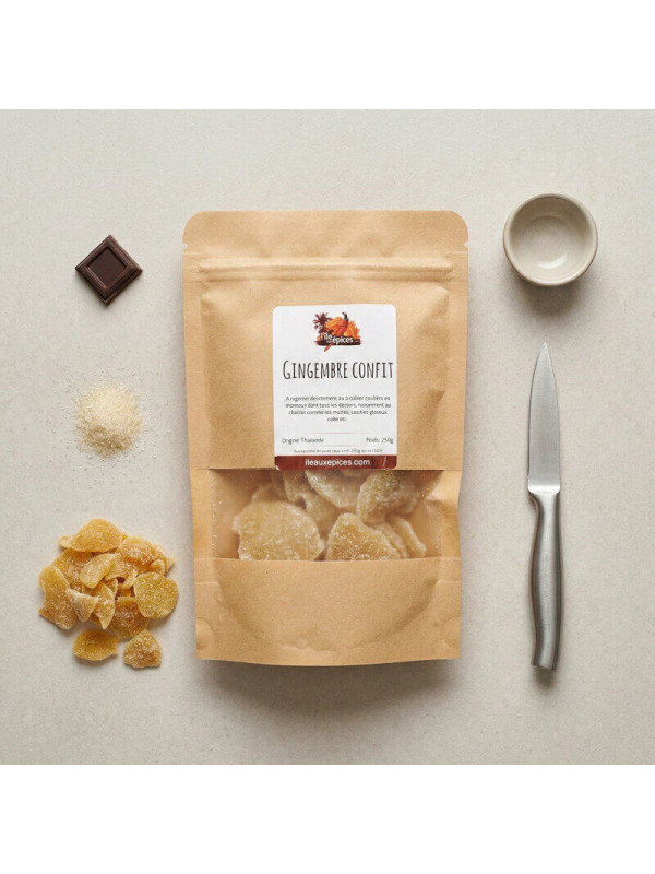 sachet de gingembre cristallisé sur la table