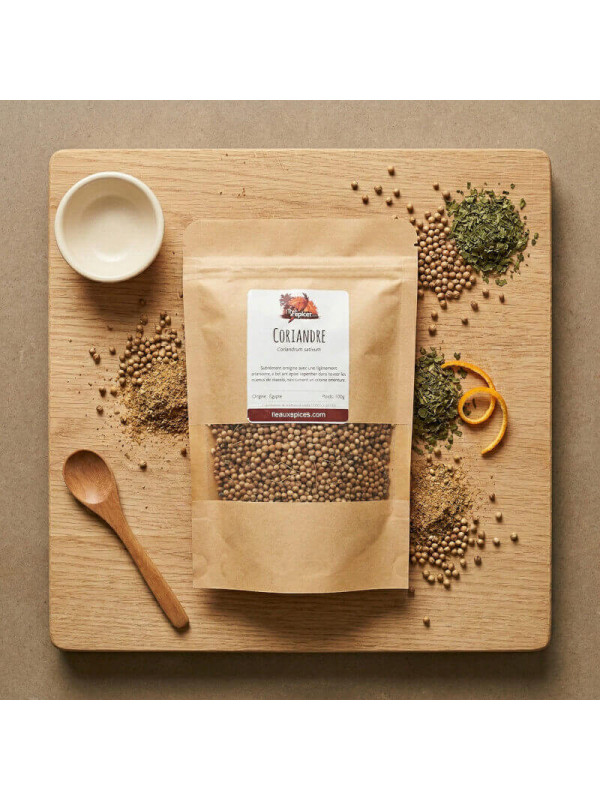 sachet de coriandre sur la table