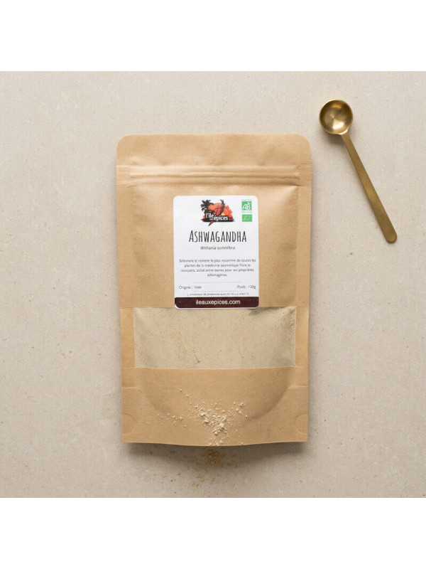 sachet d'ashwagandha sur la table